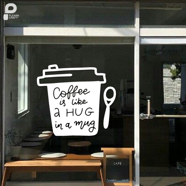BNCF017 Coffee is like a hug in a mug สติ๊กเกอร์ร้านกาแฟ