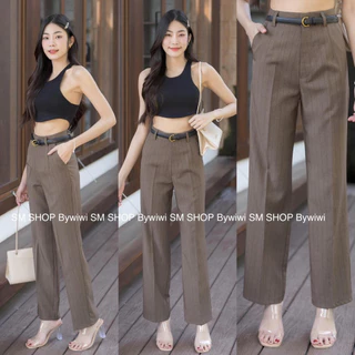 รุ่น KP กางเกงเอวสูง ขากระบอกลายริ้ว ตะขอหน้า ป้าย SMSHOP ของแท้!!!