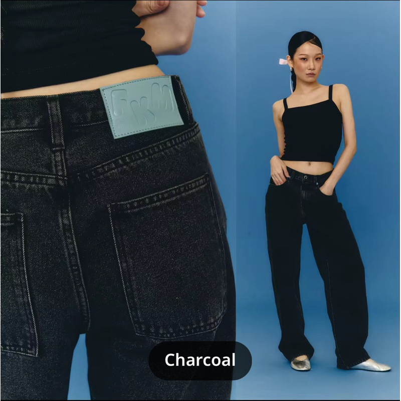 ส่งต่อ The Freckled Market - Baggy Jeans กางเกงยีนส์ขากระบอก สีดำฟอก เอวกลาง xl