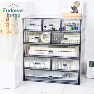 Fudonar ลิ้นชักตั้งโต๊ะทรงเตี้ยแบบใส ผิวหน้าลอน วางซ้อนเองได้ เก็บเครื่องเขียนบนโต๊ะ