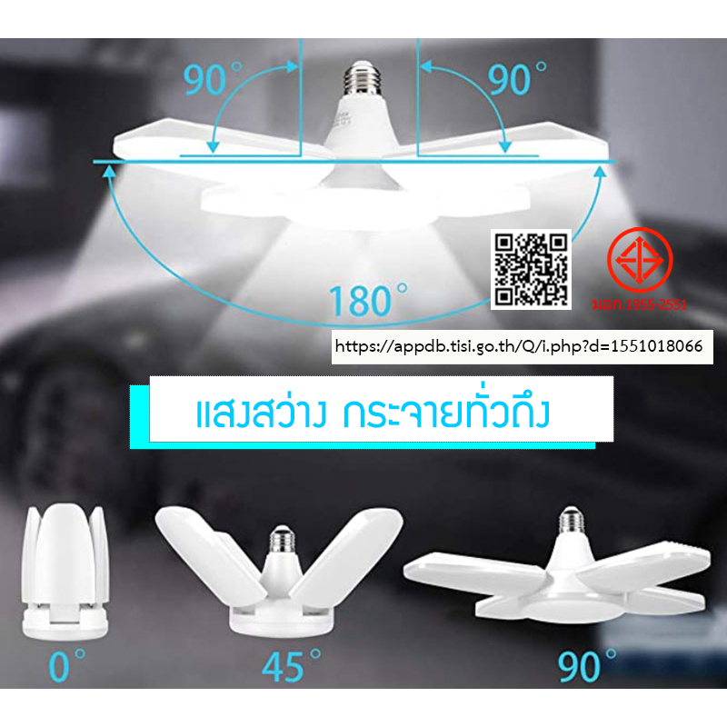ไฟใบพัด BULB Fan Blade LED 50W 60W 80W 100W 150W พับเก็บได้ ปรับองศาได้ ไฟเพดาน ไฟตลาดนัดขั้วE27