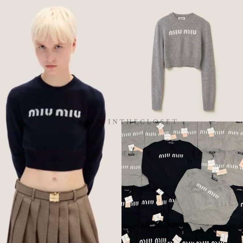 MIU knit sweater เสื้อไหมพรมแขนยาว งานทอลายอักษรตามแบรนด์สไตล์เกาหลี