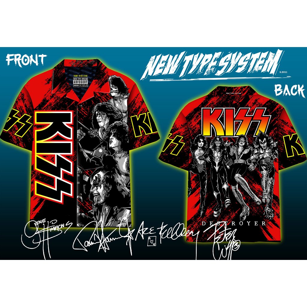 NTS Shirt เสื้อเชิ้ต พิมพ์ลาย KISS Distroyer เสื้อวง ผ้านิ่มใส่สบาย ลายสวย สีชัด ผ้า Premium Italian Silk Size M L