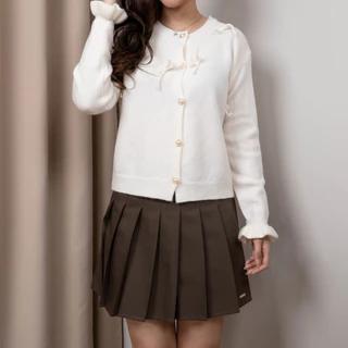 [W0257] เสื้อไหมพรมแขนยาวคาร์ดิแกน แต่งโบว์ 3D กระดุมหน้า ผ้ายืดใส่สบาย ใส่เที่ยว ใส่ทำงาน Cardigan