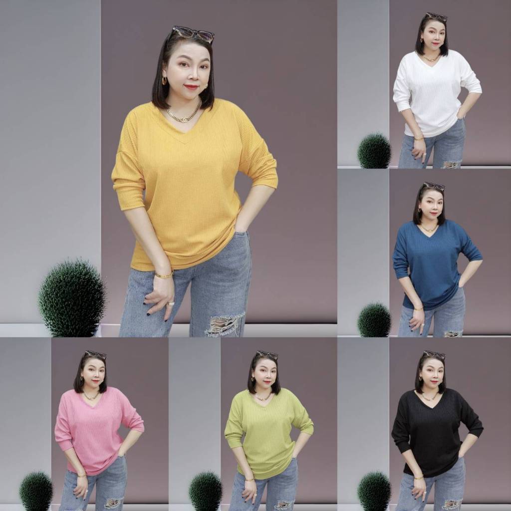 D180 เสื้อคอวี ผ้าท้อปทวิน (สินค้าขายดี ผ้านิ่มมาใหม่) // มี 2 ไซส์ 8 สี