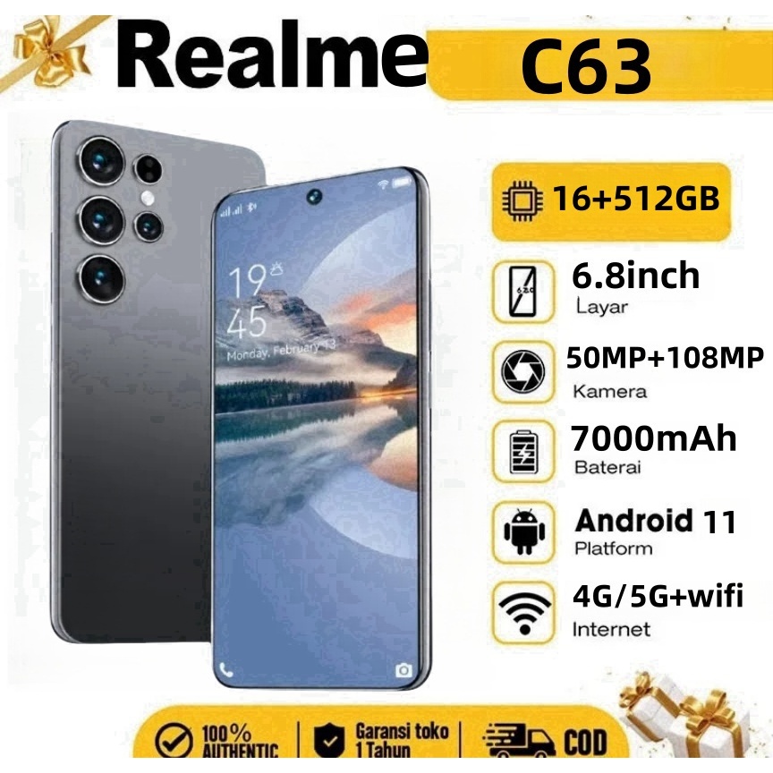 5G Smartphone C63 6.8 inches 16+512GB 7000mAh Battery Cheap Gaming Phone One Year Warranty Cash on D