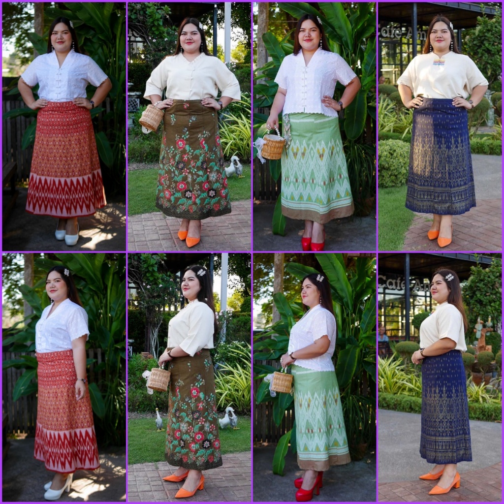 กระโปรงป้ายผูกเอวทรงเอ เอว38-62 นิ้ว ผ้าพันตามรอบตัว