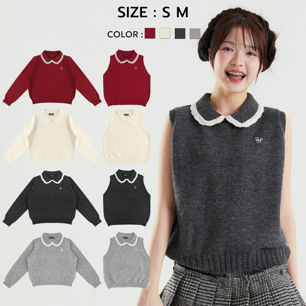 (ส่งด่วน)Bemingtop761(S/M) - Beming Sweater & Sleeveless Ver.23 สเวตเตอร์และไหมพรมแขนกุด คอบัว ผ้านิ่มใส่สบาย