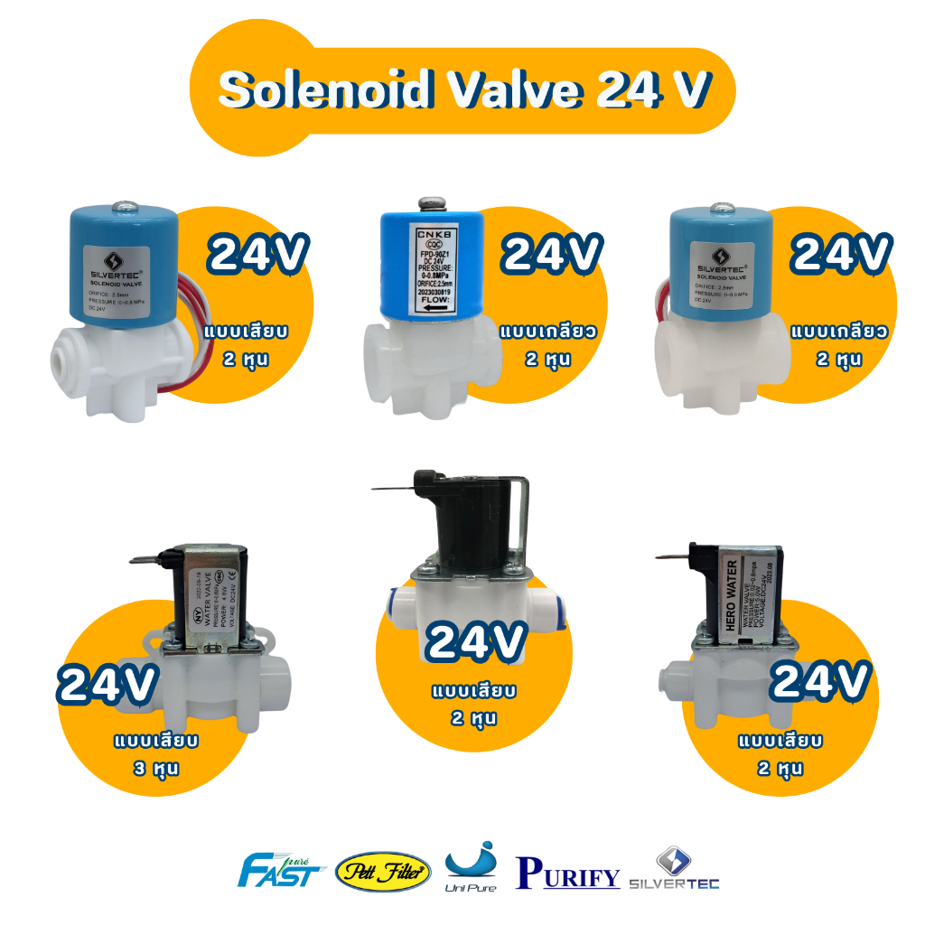โซลินอยด์วาล์ว 12V 24V 220VAC ตู้น้ำหยอดเหรียญ Solenoid Valve 2 3 หุน แบบเกลียว แบบเสียบ YCWS1 YCWS3 YCWS11 Uni pure