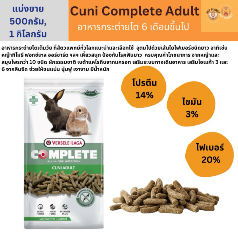 Cuni Adult Complete อาหารกระต่ายโต อายุ6เดือนขึ้นไป ถุงแบ่ง(แบ่งขาย 1 กิโลกรัม)