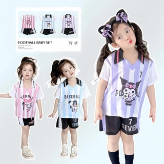 PRINCESS KESLI เสื้อแขนสั้นกางเกงขาสั้น พิมพ์ลายการ์ตูนน่ารัก ระบายอากาศ สองชิ้น ใส่สบาย 2-12 ปี