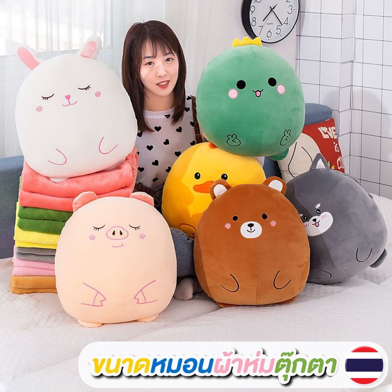 พร้อมส่ง หมอนผ้าห่มลายการ์ตูน หมอนผ้าห่ม ตุ๊กตา สัมผัสนิ่ม ขนาดกระทัดรัด พกพาสะดวก ราคาถูกที่สุด