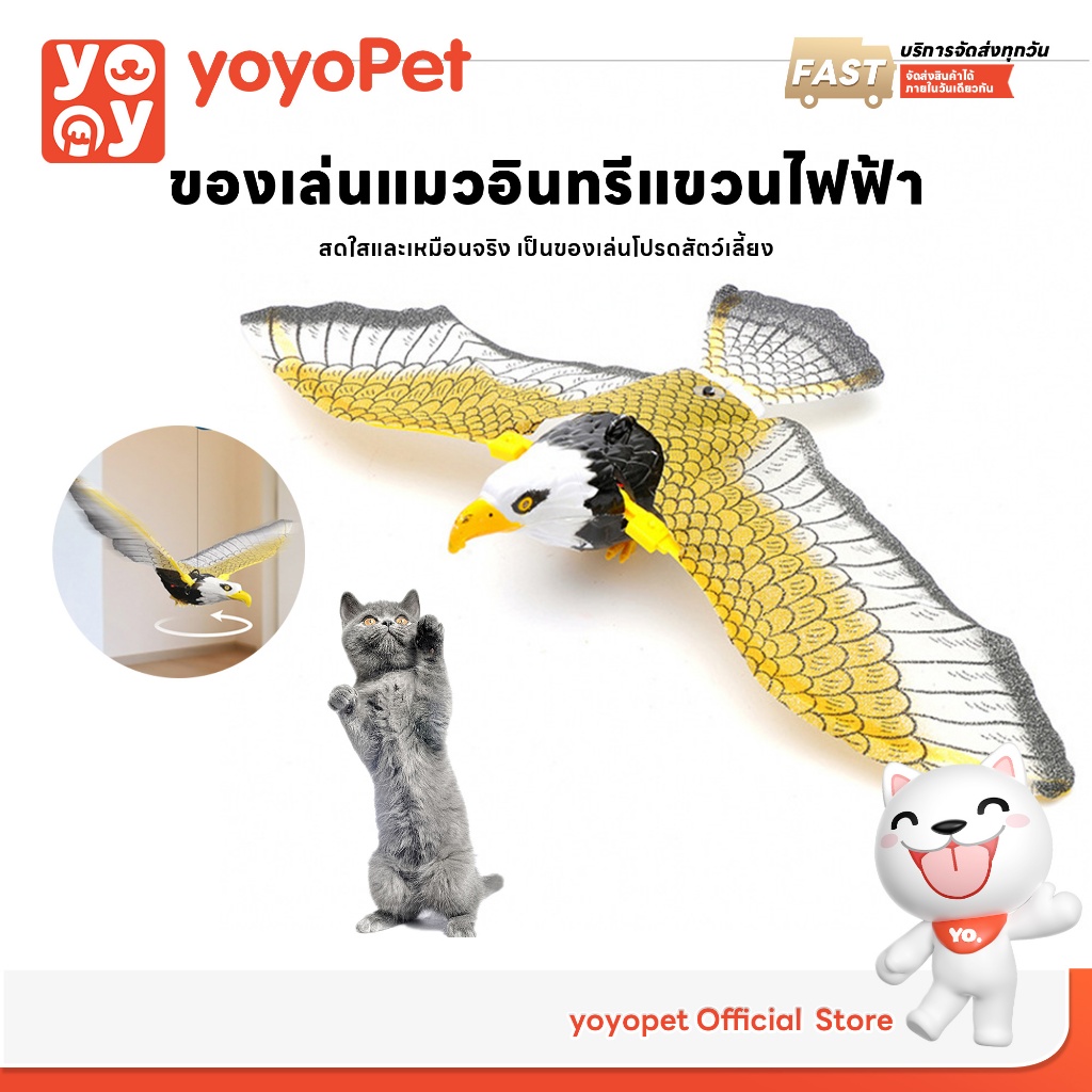 yoyopet: เหยี่ยวไล่นก นกบินอัตโนมัติ ของเล่นแมว แมวไล่นก มีเสียง ปีกสามารถขยับได้ มีไฟที่ตา