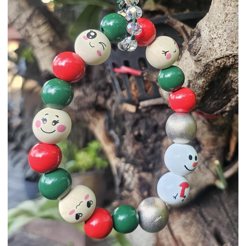 Keychain Big Size - Gold wooden beads with Smiling Face beads