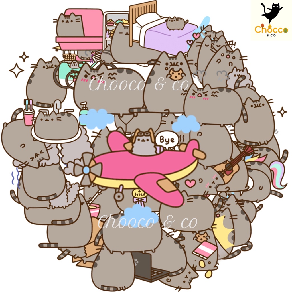 พร้อมส่งจากไทย!!!! สติกเกอร์ Pusheen แมวอ้วนสุดคิ้วท์ สำหรับติดรถยนต์/สเก็ตบอร์ด/โทรศัพท์/แล็ปท็อป