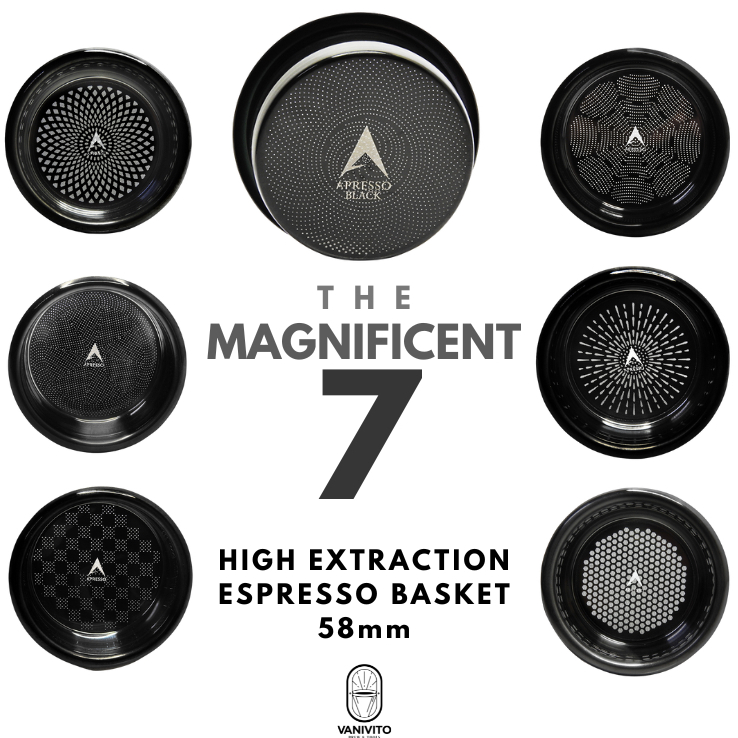 APRESSO ‘The Magnificent 7 Series’ Black High-extraction Espresso Basket 58mm ตะกร้าชงเอสเปรสโซ แบบสกัดสูง by VANIVITO – โปรปัง