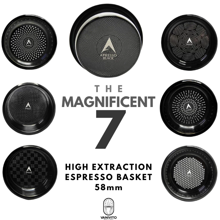 APRESSO 'The Magnificent 7 Series' Black High-extraction Espresso Basket 58mm ตะกร้าชงเอสเปรสโซ แบบสกัดสูง by VANIVITO