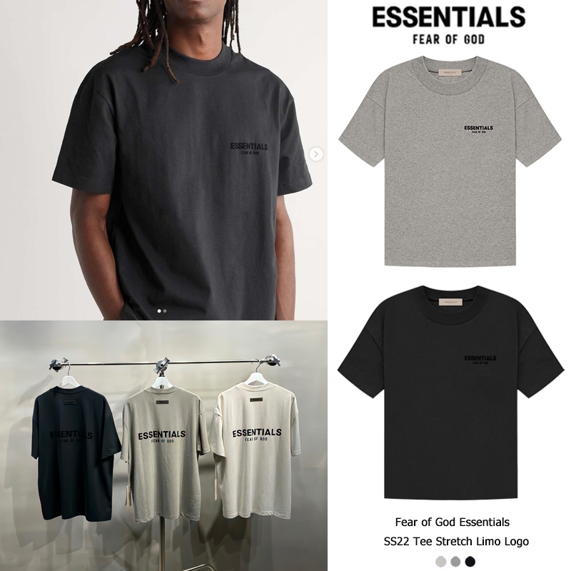 เสื้อยืด Fear of God Essentials SS22 โลโก้ Limo แบบยืดได้ เสื้อยืดแขนสั้นคอกลมพิมพ์ลาย flocking สไตล์เดียวกันสำหรับผู้ชา