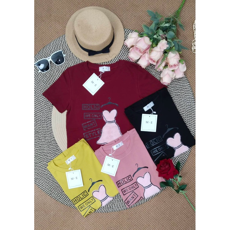 เสื้อยืดป้ายME : เสื้อยืดผ้ายูนิโคล่ลายชุดเดรส