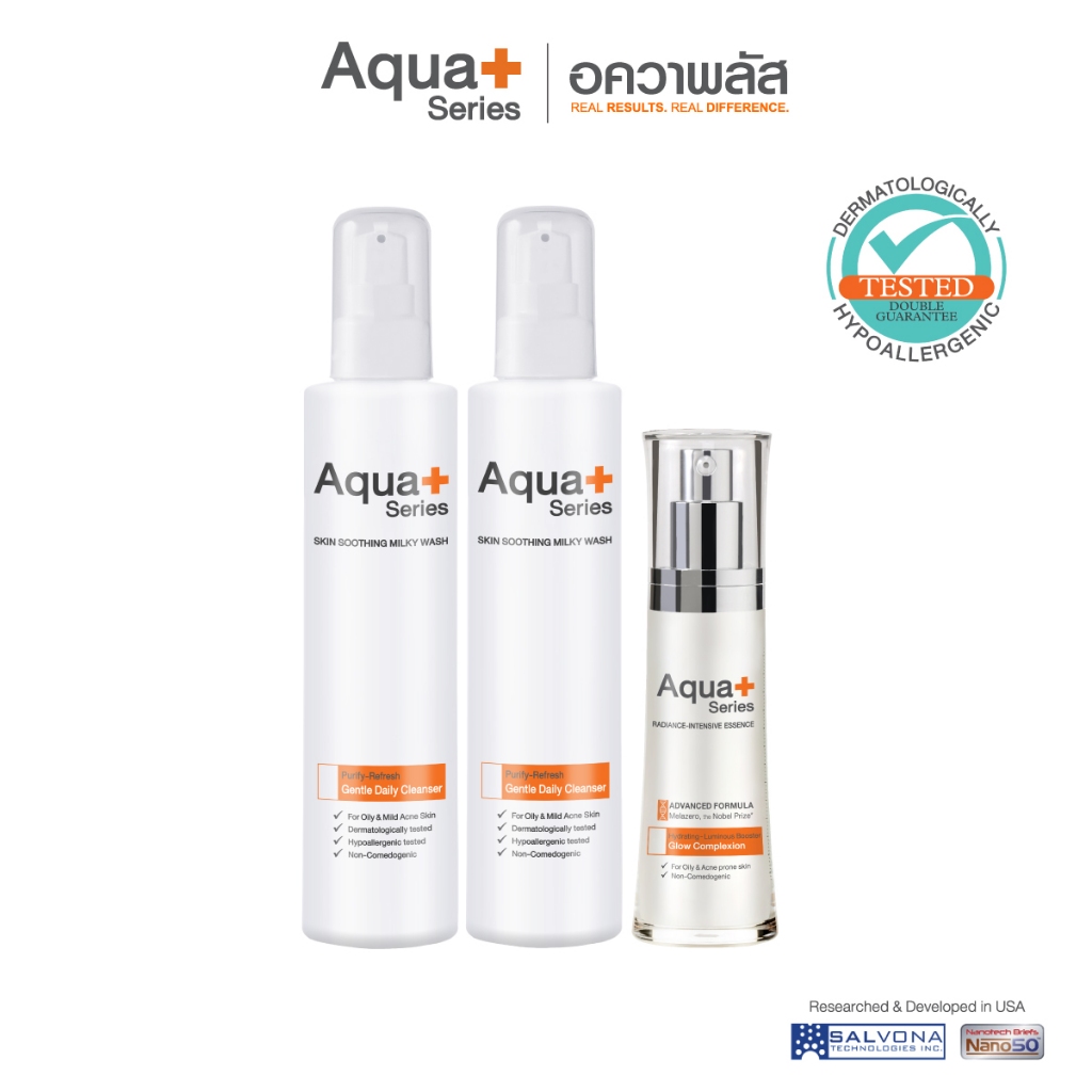 (ส่งฟรี) Aqua+ Series Skin Soothing Milky Wash (2 ขวด) & Radiance-Intensive Essence (1 ขวด)