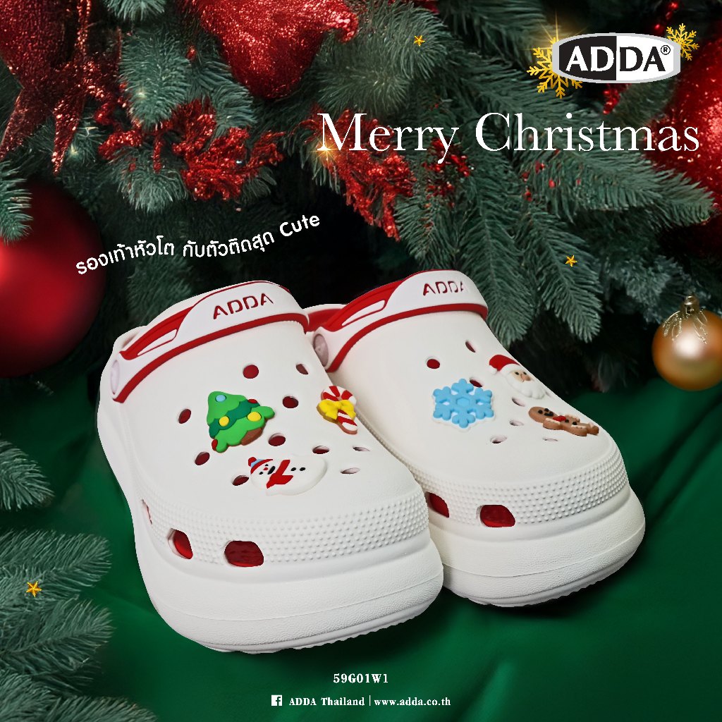 ADDA รองเท้าแตะ รองเท้าลำลอง สำหรับผู้หญิง พร้อมตัวติดรองเท้า Christmas รุ่น 59G01W1 (ไซส์ 4-7)