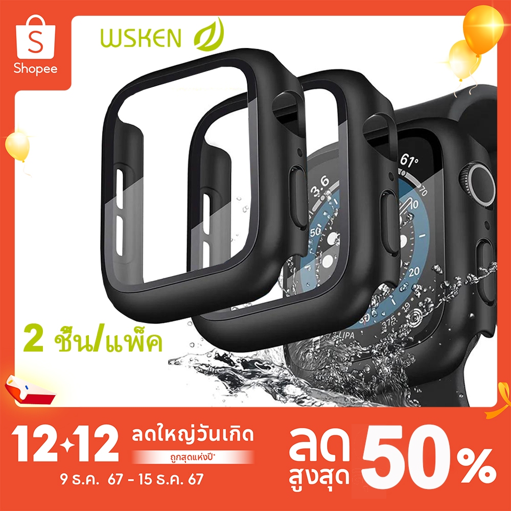2 Pack Wsken เคสแข็งสีดำพร้อมกระจกกันรอยหน้าจอสำหรับ Apple Watch Series, ฝาครอบป้องกันโดยรวมกันกระแทกบางเฉียบ