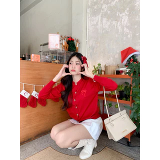 BY IRA (0271)🎀พร้อมส่ง🎀 เสื้อไหมพรมปักโบว์ที่อก แขนยาว กระดุมโบว์น่ารักสุดๆ