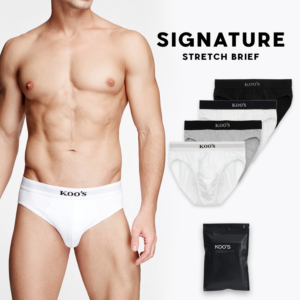 กางเกงในชาย แบบบรีฟ ยางโชว์ KOO'S รุ่น Signature *Men's Underwear Stretch Cotton รับประกันคุณภาพยางเอว*
