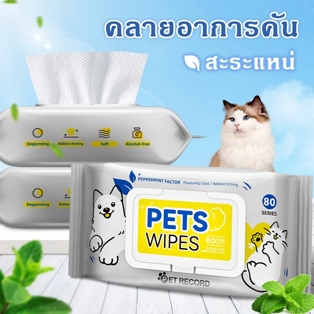 PET LIFE ผ้าเช็ดทำความสะอาดสัตว์เลี้ยง ผ้าเช็ดแมว ผ้าเช็ดสุนัข ผ้าเช็ดสัตว์เลี้ยง 80 ชิ้น ผ้าเช็ดทำความสะอาด
