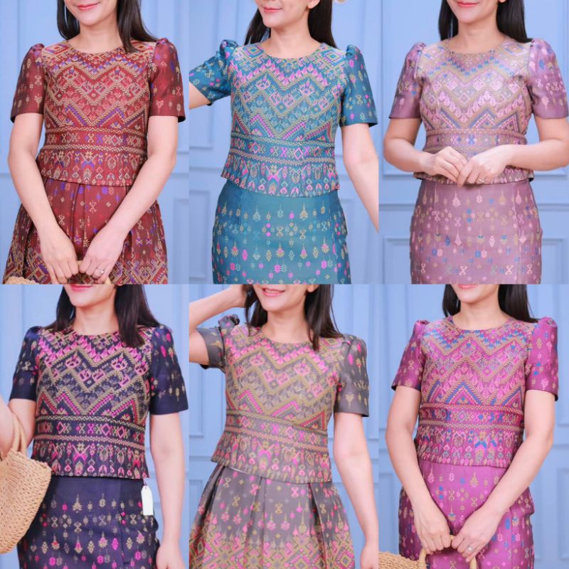 ห้องเสื้อ Sitra เสื้อแขนสั้น ผ้าฝ้ายทอลายอัดกาว ลายแพรวา