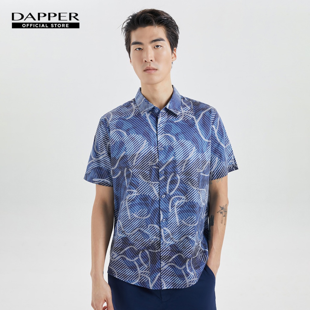 DAPPER เสื้อเชิ้ตแขนสั้น Abstract Motif Print สีฟ้า (BCS/BL/363TP)