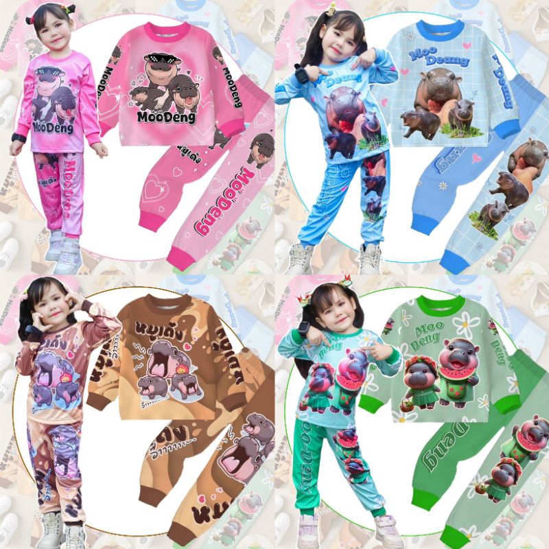 ชุดเด็กชาย/หญิง ลายหมูเด้ง เสื้อแขนยาว(จั๊ม)กางเกงขายาว(จั๊ม) ผ้าไมโคร(ผ้ามัน)