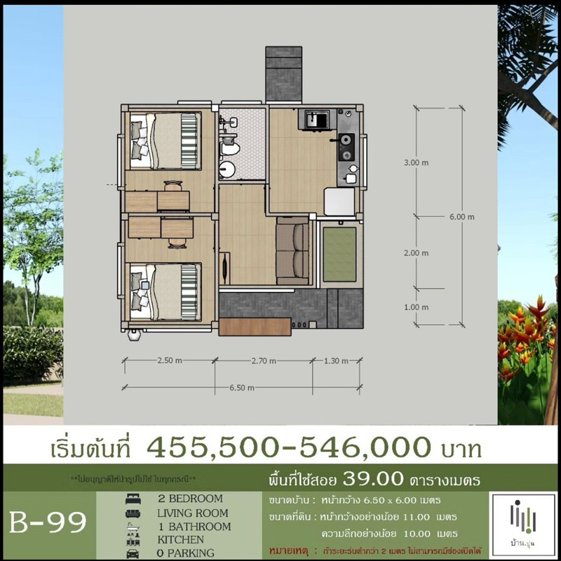 แบบบ้านราคาถูกสำเร็จรูปชั้นเดียว พร้อมนำไปก่อสร้าง