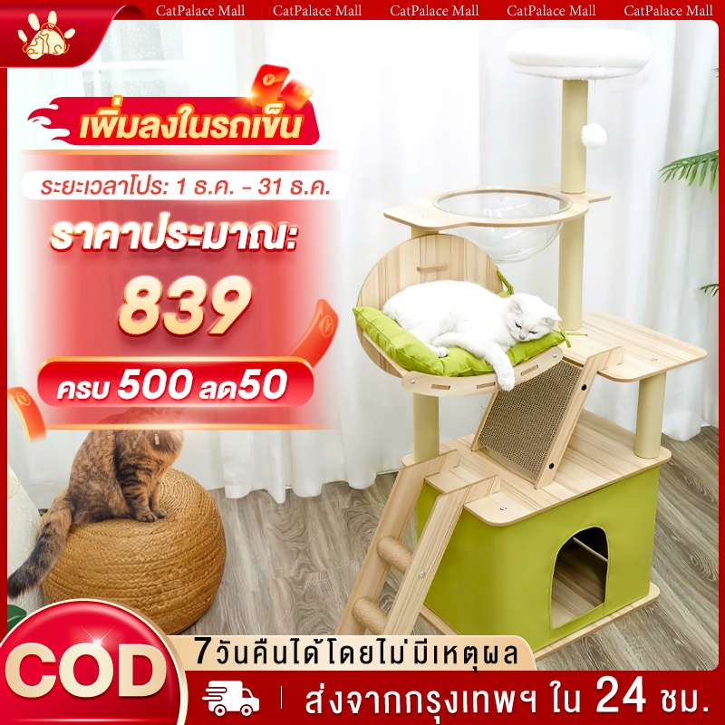 คอนโดแมว คอนโดแมวไม้ บ้านแมว พร้อมโดมนอนแบบใส คอนโดแมวใหญ่ หลุมแมว เสาคอนโดแมว