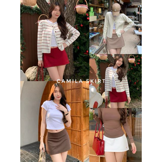 Camila skirt 590.- กระโปรงทรงเอ เอวต่ำ แต่งทรงวีเชฟด้านหน้าใส่สบายผ้าหนา เก็บทรง ยืดหยุ่น เข้ารูป มีกางเกงขาสั้นกันโป๊