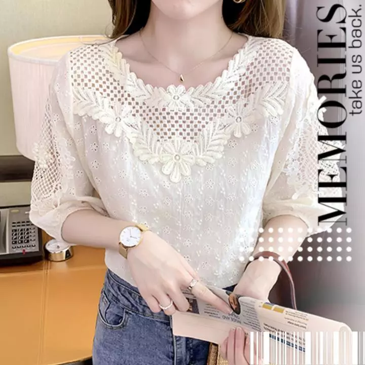 Monday2020 าเข้าใหม่ เสื้อผ้าแฟชั่นสำหรับคุณผู้หญิง งานดีเทลสวยสวมง่าย ใส่สบาย ผ้าไม่บาง งานแขนสามส่วน แต่งลายลูกไม้สวยๆ