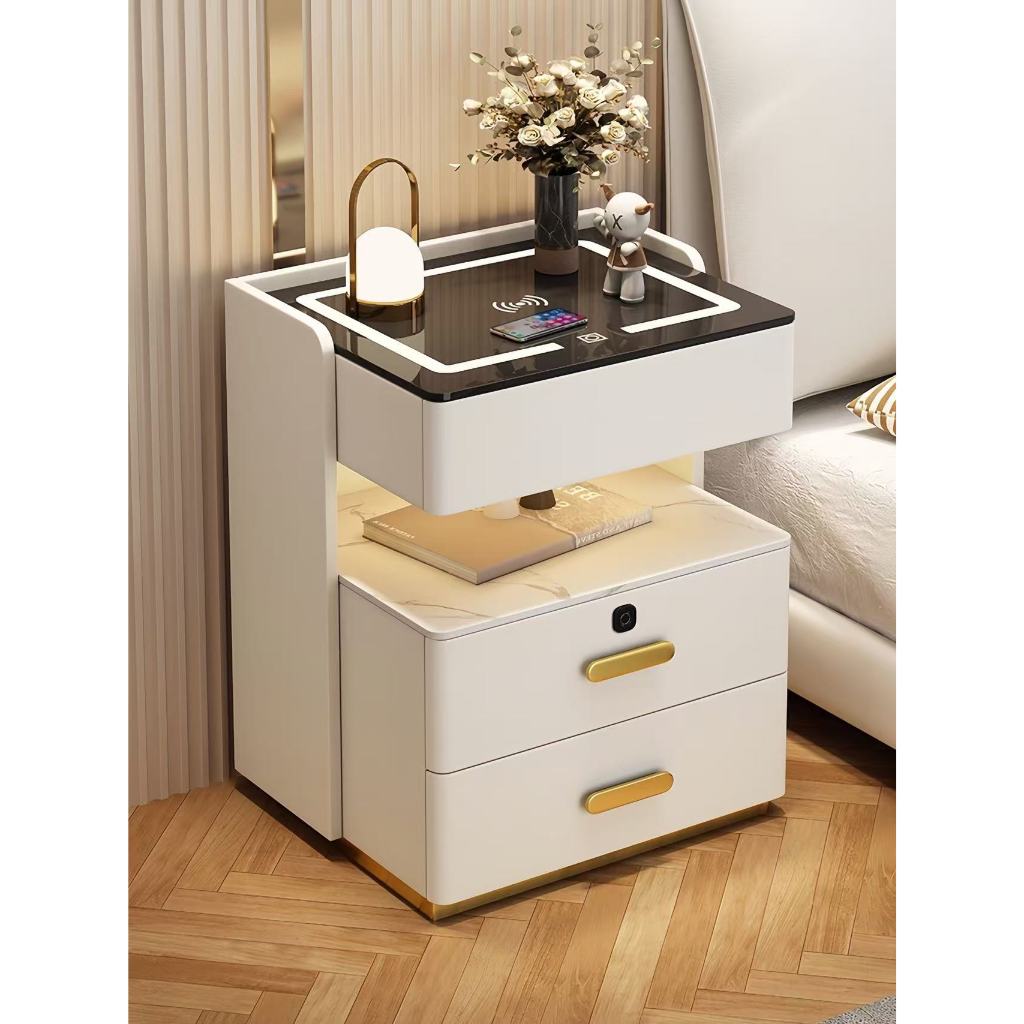 ตู้ข้างเตียงอัจฉริยะ เรียบง่าย ทันสมัย ​​มัลติฟังก์ชั่น โคมไฟตั้งโต๊ะในบ้าน หรูหราเบา ระดับไฮเอนด์ ตู้เก็บของในห้องนอนที