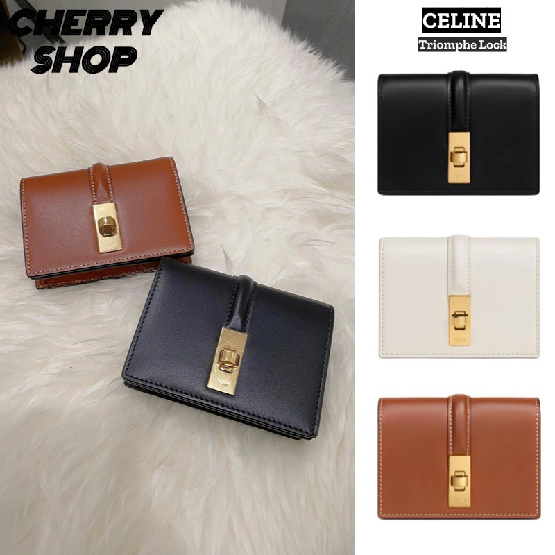 เซลีน Celine Triomphe Lock Cowboy Card Bag กระเป๋าสตางค์สุภาพสตรี Snap celine Wallet กระเป๋าสตางค์สอ