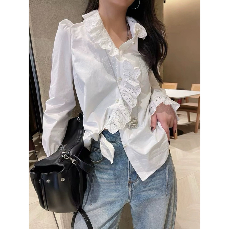 เสื้อเชิ้ตแต่งระบายใส่สวยดูดิ เนื้อผ้าดีมากก #Tn11038