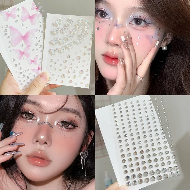 COD-ในไทย💖สติกเกอร์เพชร DIY รูปผีเสื้อดอกไม้3D คริสตัลออโรร่าสีสันสดใส ตกแต่งใบหน้า สำหรับผู้หญิง เครื่องประดับแฟชั่น-Kr thumbnail 3