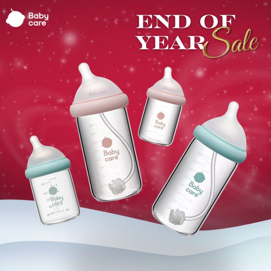 BabyCare ขวดนมเด็ก วัสดุขวดแก้ว จุกนมเอียง 13° ลดฟองอากาศกันสะอึก สำหรับเด็กทารกแรกเกิด
