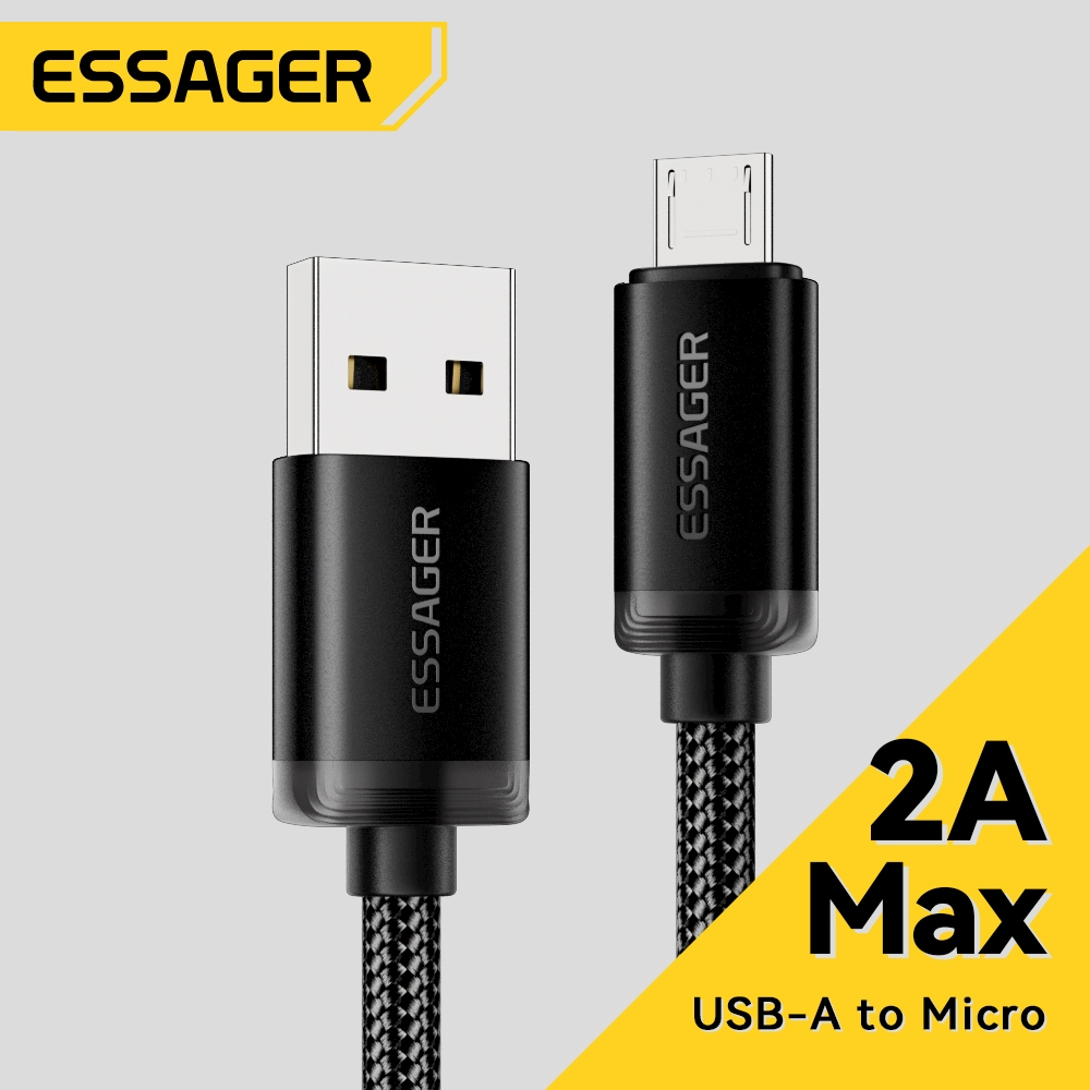 Essager USB-A ถึง Micro 2A สายเคเบิลข้อมูล ชิปอัจฉริยะเอาต์พุตเสถียร