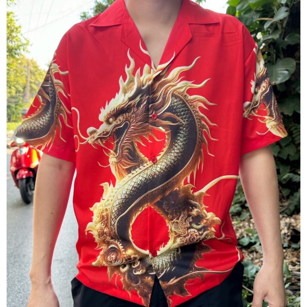 เสื้อฮาวาย ลายพื้นแดง เน้นคนชอบสีแดง,เกิดวันอาทิตย์ Set A 2026 ลายคมชัด สีสดใส  มีให้เลือกถึง 5 ไซล์เลยน๊าา