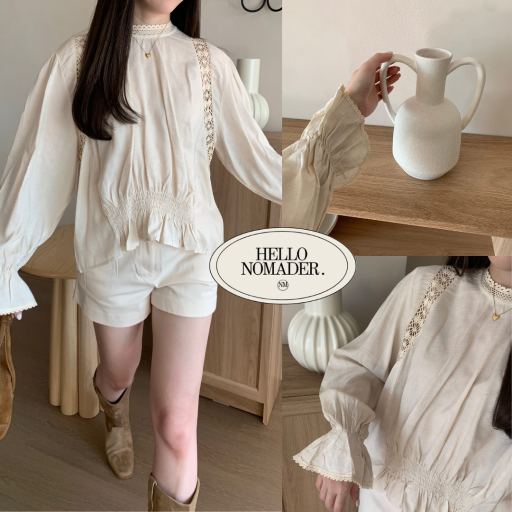 NOMADE.& พร้อมส่ง Moraya Blouse {เสื้อแขนยาวตกแต่งลูกไม้}