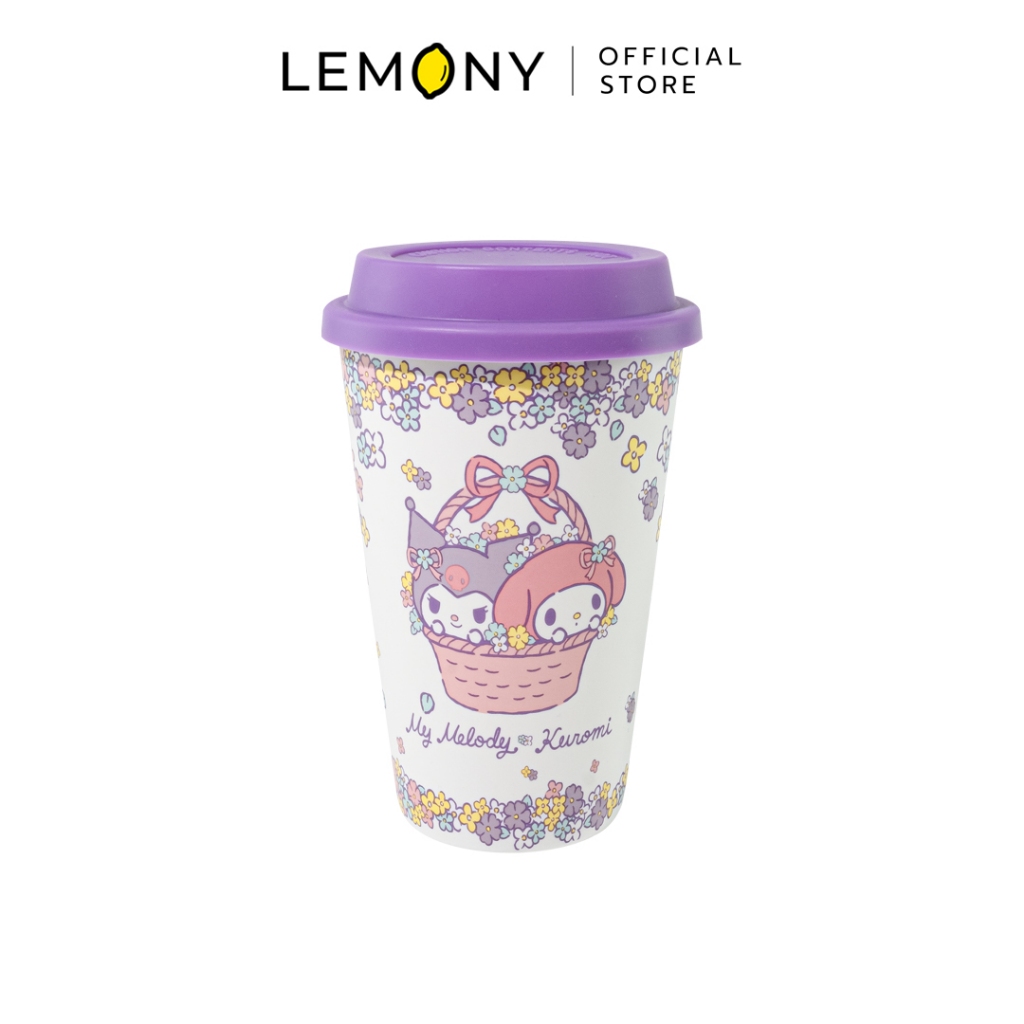 LEMONY Sanrio My Melody & Kuromi Tall glass with silicone lid, 450 ml แก้วทรงสูงพร้อมฝาปิดซิลิโคนขนาด 450 มล.