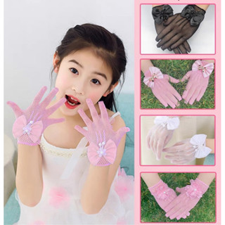 ถุงมือเด็กผ้าตาข่ายแบบมีโบว์แบบผ้าลูกไม้ผ้านุ่มเหมาะสำหรับเด…
