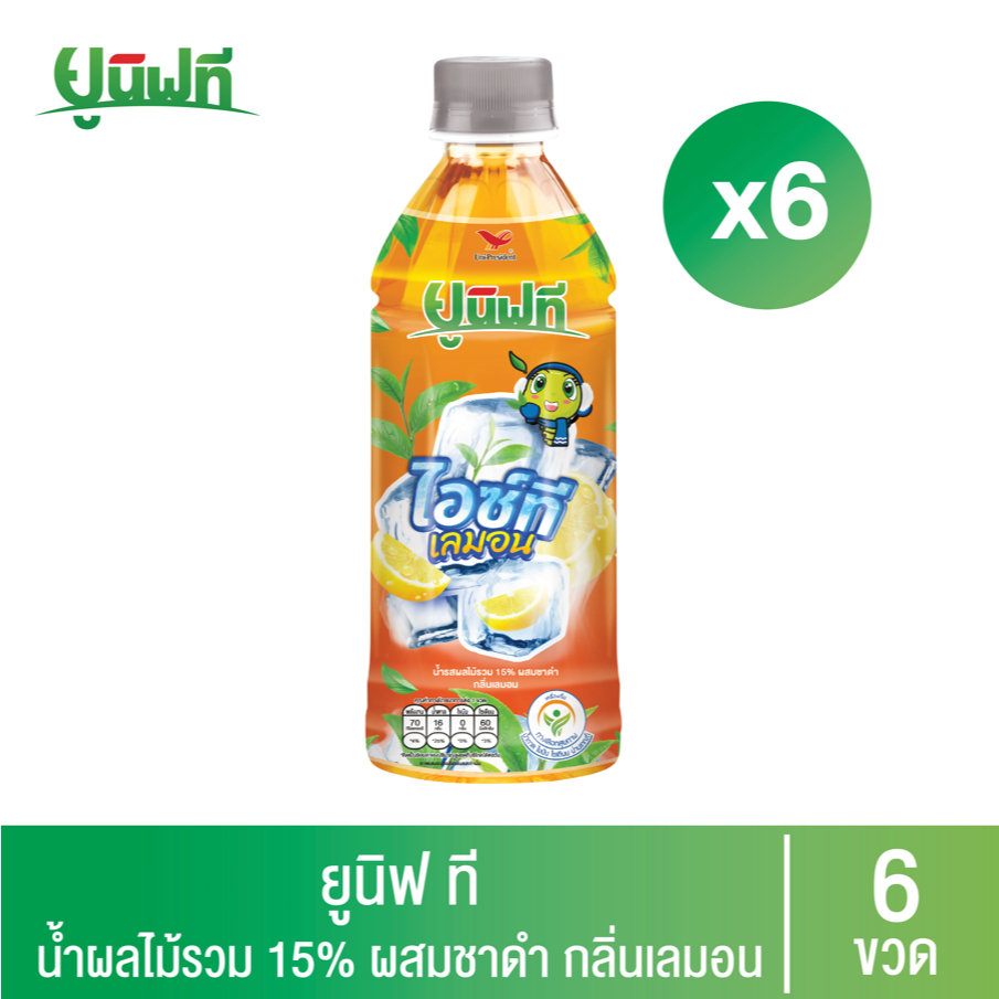 [แพ็ค 6 ขวด] ยูนิฟที ชาเขียวผสมน้ำผลไม้ รสไอซ์ทีเลมอน 350 มล.