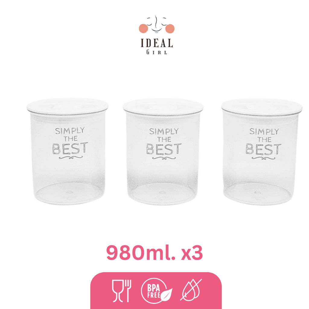 idealgirl กระปุกพลาสติก 3 ชิ้น ความจุ 980 มล. ฝาเปิด-ปิดแบบสูญญากาศ กระปุกใส่เครื่องปรุง