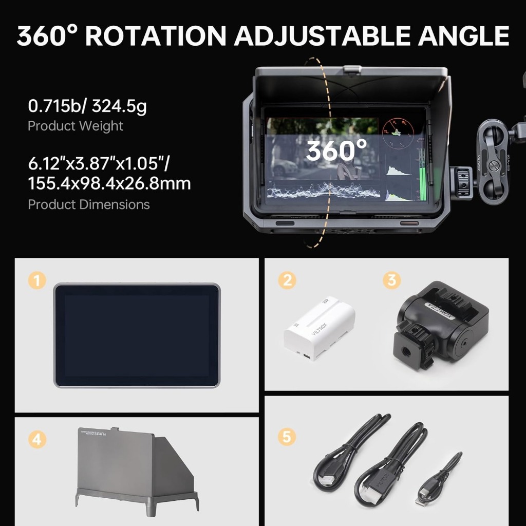 จอมอนิเตอร์ Viltrox DC-X2 (HDMI) ขนาด 6 นิ้ว FHD 2000 Nits Camera Monitor with Battery, Sunshade Hood ประกันศูนย์