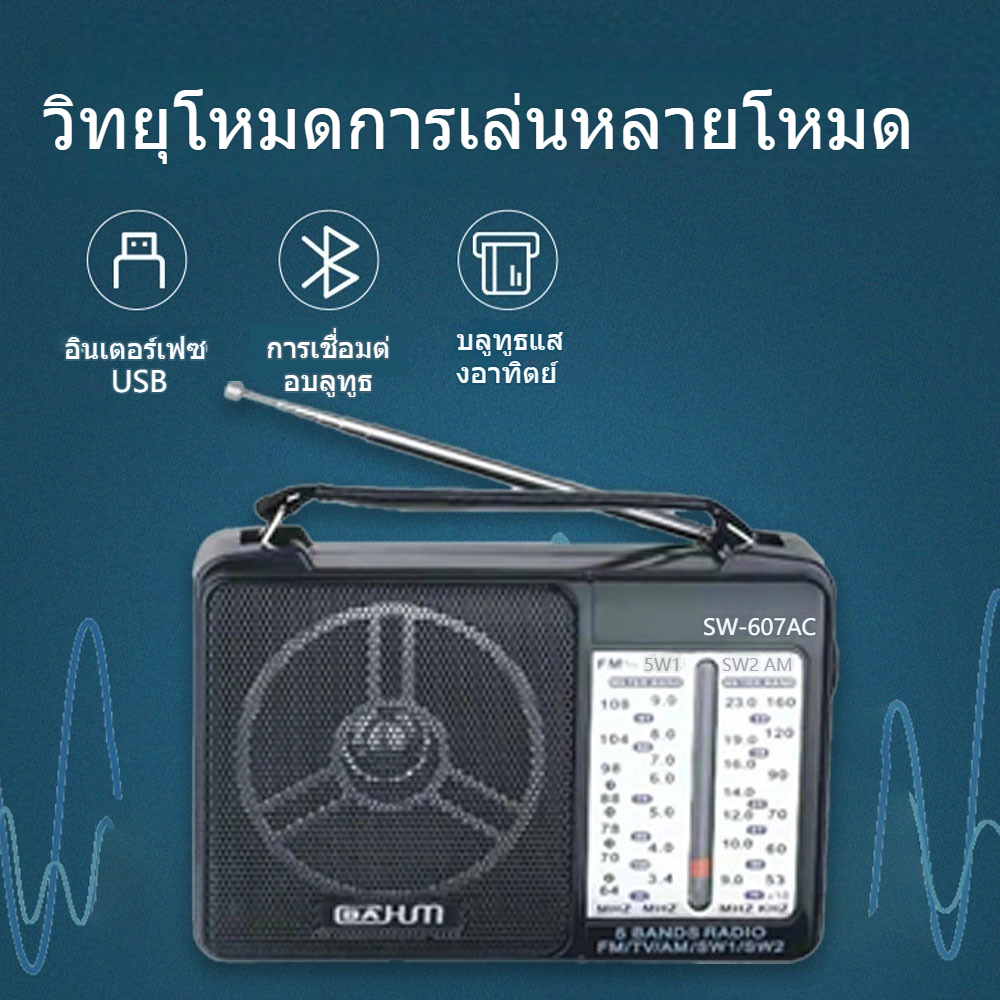 SW-607ACวิทยุแบบพกพา FM AM SW วิทยุฟังก์ชั่นจับเวลาการนอนหลับหลายภาษา